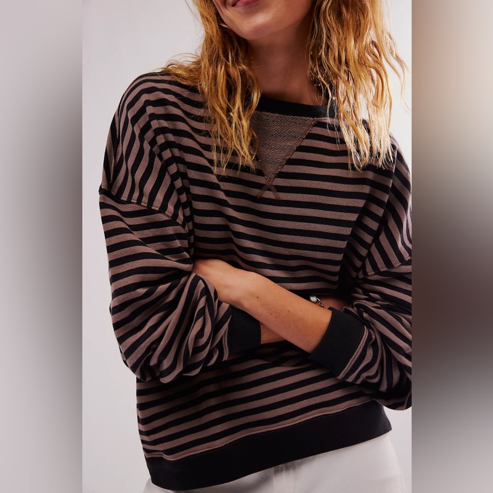 We The Free Classic Striped Oversized Crewneck Dusk Combo Large